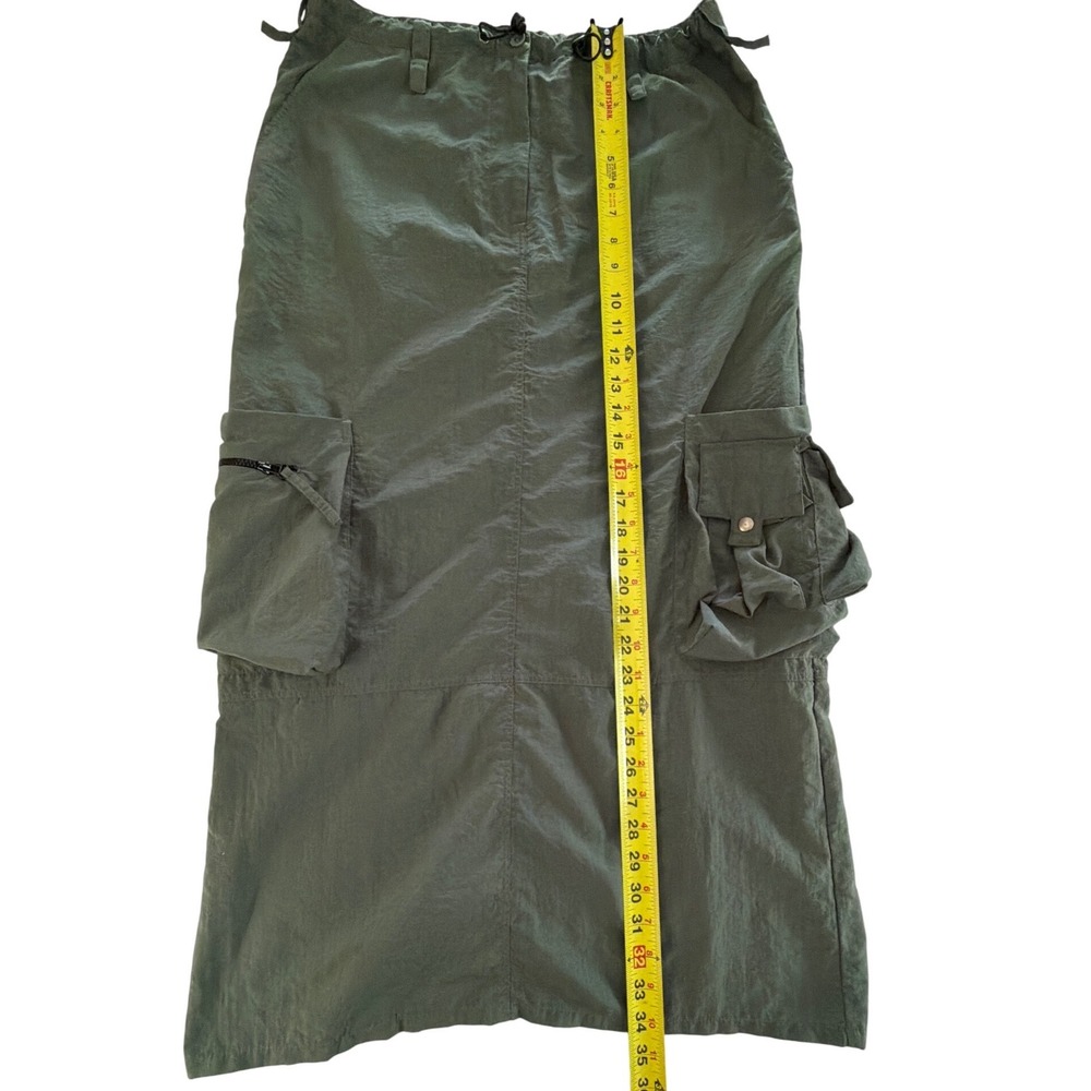 Jacques Ruc Olive Green Nylon Cargo Maxi Skirt Utilitarian Gorpcore Size Small - Picture 8 of 11
